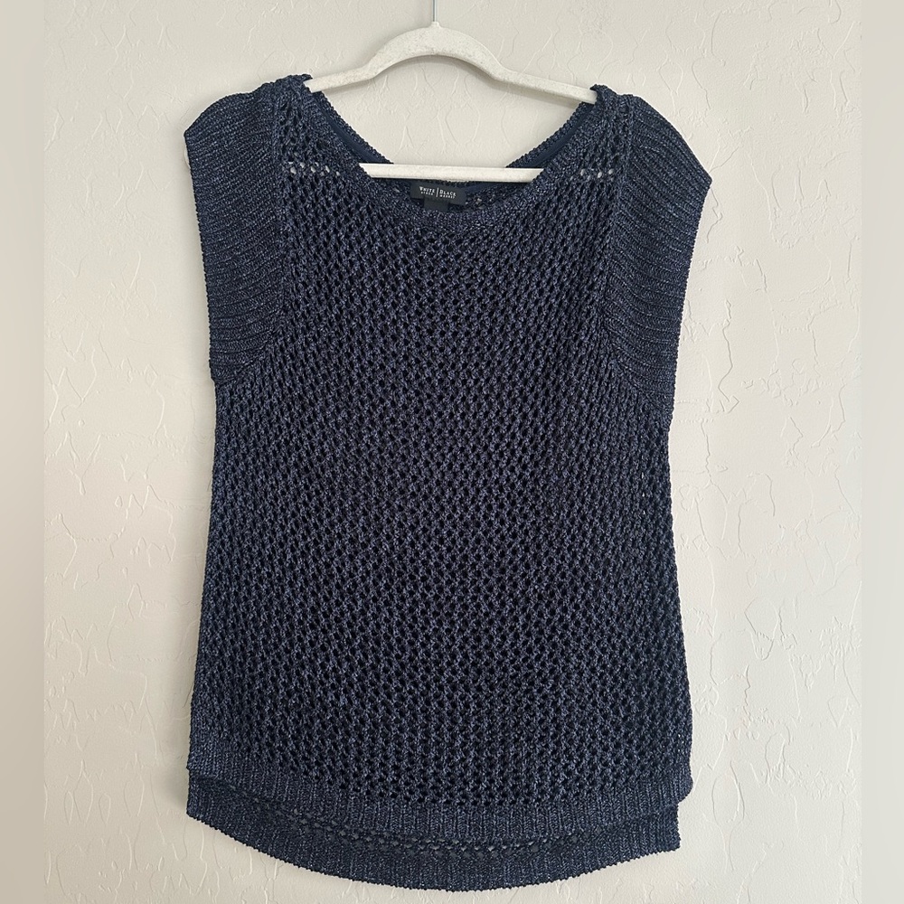 White House Black Market Open Weave Short Sleeve Sweater Navy blue Size M